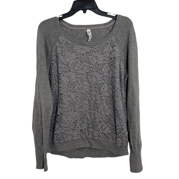 Aeropostale Sweaters - Aeropostale Womens Grey Lace Front Raglan Sleeve Sweater Size Extra‎ Large